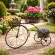 Fém tartó virágcserepekhez, Strend Pro, kerékpár modell, 3 tartó, 60x21x42 cm