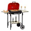 Faszén kerti grill, téglalap alakú grill, kerekekkel, fedéllel, polcokkal, 43 cm, 98x49x81 cm