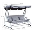 Kerti hinta, 3 férőhelyes, szürke, 200x120x164 cm, ágyfunkciós, max 340 kg, Tripoli