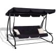 Kerti hinta, 4 ülőhely, fekete, 220x120x162 cm, ágy funkció, Linda