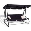 Kerti hinta, 4 ülőhely, fekete, 220x120x162 cm, ágy funkció, Linda