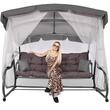 Kerti hinta, Springos, 3 férőhelyes, rovarhálóval, szürke és barna, 226x126x192 cm, ágyfunkciós, párnák, max 260 kg, Diana