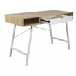 Számítógép asztal, Jumi, MDF lap, acél, fiókkal, oldalsó polcokkal, fehér és natúr, 120x48x76 cm