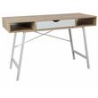 Számítógép asztal, Jumi, MDF lap, acél, fiókkal, oldalsó polcokkal, fehér és natúr, 120x48x76 cm