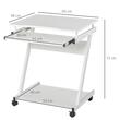 Számítógép asztal, kerekeken, fém, fakó, billentyűzetes polccal, fehér, max 30 kg, 60x48x73 cm