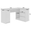 Számítógép asztal sarkon, laminált lap, 3 fiók, 4 polc, fehér, 155x85x77 cm