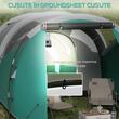 Kempingsátor, 4 személyes, vízálló, alagút típusú, előszobával és ablakokkal, zöld-fehér, 460x260x190 cm