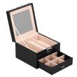 Ékszerdoboz, velúr és ökológiai bőr, fekete és rózsaszín, tükörrel, 16x16x11 cm, Springos