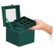 Ékszerdoboz, velúr, zöld, tükörrel, 12x12x12 cm, Springos