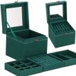 Ékszerdoboz, velúr, zöld, tükörrel, 12x12x12 cm, Springos