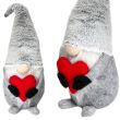 Karácsonyi dísz, szürke törpe piros szívvel, 48 cm