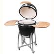 Kerti grill, körgrill, kerámia, kerekekkel, fedéllel, polcokkal, 130x73x122 cm, Kamado Egg 21