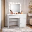 Masa de toaleta/machiaj, Irina + taburet, alb, cu oglinda si LED-uri, 94x43x141 cm (146579)