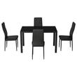 Étkező/konyhaasztal + 4 szék, fém, PU bőr, üveglap, fekete, 120x70x75 cm