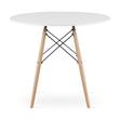 Skandináv stílusú asztal, Artool, kerek, MDF és fa, fehér, 90x72 cm
