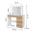 Sminkasztal, fehér és Wotan tölgy, tükörrel és LED-ekkel, Irina, 94x43x141 cm