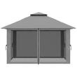 Kert/terasz pavilonja, állítható magasságú összecsukható, Oxford anyagú, fém kerettel, rovarhálóval, 4db ellensúllyal, szürke, 3,92x3,92x2,83 m
