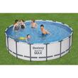 Fémszerkezetes medence, kerek, szűrővel, pumpával, létrával, ponyvaburkolattal, szürke, 488x122 cm, Bestway Steel Pro