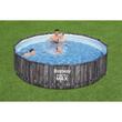 Fémszerkezetes medence, kerek, szűrővel, pumpával, létrával, ponyvaburkolattal, fa modellel, szürke, 427x107 cm, Bestway Steel Pro