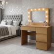 Masa de toaleta/machiaj, Irina, stejar + scaun Lago, bej, cu oglinda si LED-uri, 94x43x141 cm (146630)