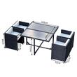 Kerti/terasz bútorkészlet, fekete-fehér, szintetikus rattan, 1 asztal, 4 fotel, Angeni