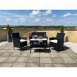 Kerti / terasz bútorkészlet, poliratan, fekete, bézs párnákkal, 1 asztal, 2 fotel, 1 kanapé, Medium