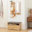 Előszoba bútorgarnitúra, fakó, cipőtartóval, vállfával, tükörrel, natúr, 3 db