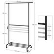 Mobil állvány kerekekkel ruha tárolására, Artool, cipőpolccal, állítható, acél, fekete, max 110 kg, 130x49x198 cm