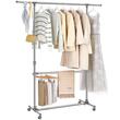 Mobil állvány kerekekkel ruha tárolására, Artool, állítható, rozsdamentes acél, ezüst, max 50 kg, 101-165x49x113-198 cm