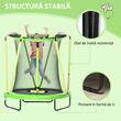 Gyerek trambulin 3-10 éves korig, 140x155 cm, védőhálóval, kosárlabda karikával, 20 db színes labdával, zöld és sárga, max 50 kg