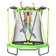 Gyerek trambulin 3-10 éves korig, 140x155 cm, védőhálóval, kosárlabda karikával, 20 db színes labdával, zöld és sárga, max 50 kg