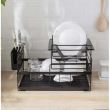 Edényszárító, lefolyó, konyha, 2 szintes, fém és műanyag, fekete, 43x29x27 cm, Ruhhy