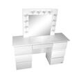 Öltöző/sminkasztal + Lago skandináv stílusú szék, fehér, tükörrel és LED-ekkel, Vanessa, 130x43x143 cm