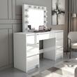 Fényes fehér sminkasztal, tükörrel és LED-ekkel, Vanessa, 130x43x143 cm