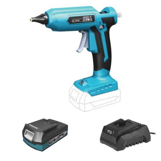 Forrasztópisztoly szilikon rúddal, 2 Ah akkumulátorral, 18V Li-ion töltővel, 11 mm, SAS + ALL, Dedra