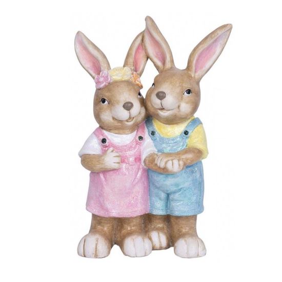 Kerti dekoráció, kerámia, nyuszik, 34x19x51 cm