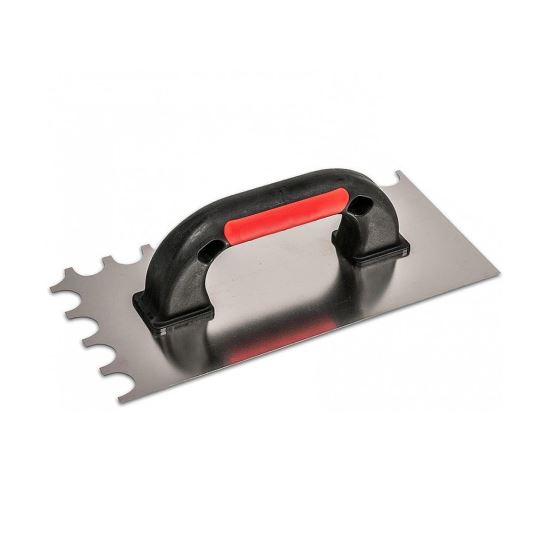 Glettvas acél simító, műanyag fogantyú, U alakú fogak, 270x130 mm, Strend Pro