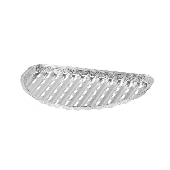 Eldobható alumínium tálca, félkör alakú, grillezéshez, perforált, 4 db-os készlet, 33x19x2 cm, Magic Home