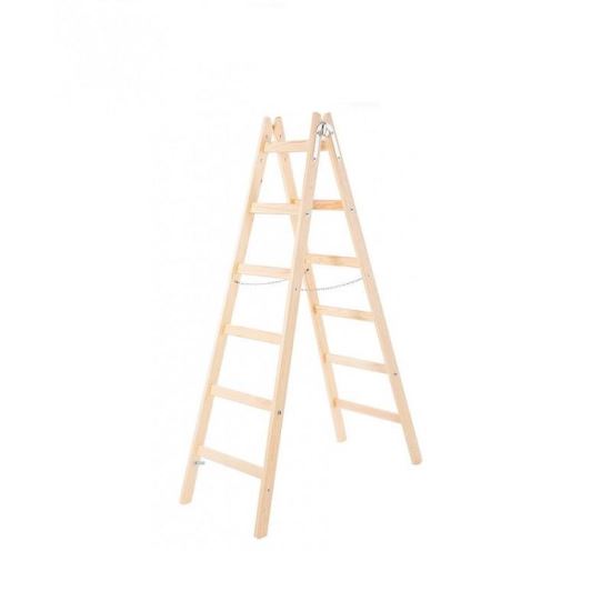 Fa létra, 2 részes, 6 lépcsős, vödör akasztóval, Strend Pro