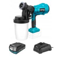Festőpisztoly, 2 Ah akkumulátorral, 18V Li-ion töltővel, 2,0-2,5 mm-es fúvókával, 900 ml, SAS + ALL, Dedra