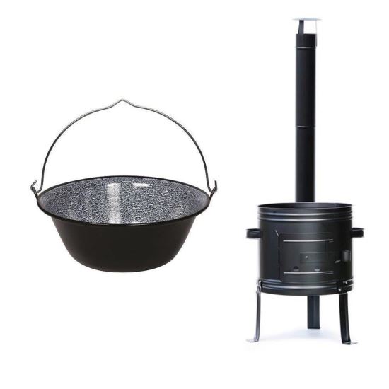 Tűzhely, bojler, 30 l-es zománcozott vízforralóval, cső, könyök, 50x67 cm, Perfect Home