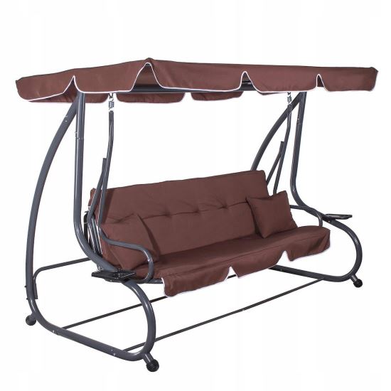 Kerti hinta, 4 férőhelyes, barna, 220x120x162 cm, ágyfunkciós, Linda