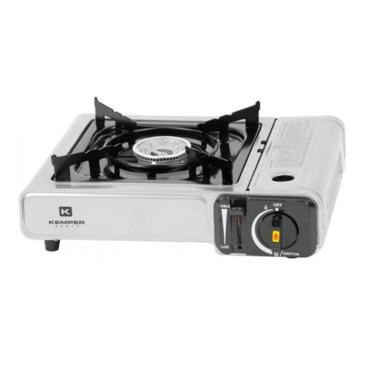 Intelligens kempingtűzhely, hordozható, 2,06 kW, egy égős, piezo-elektromos gyújtás, 36x31x9 cm, Kemper