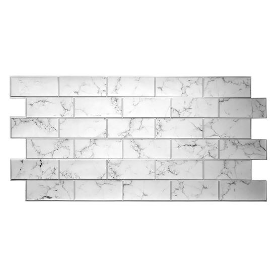 Dekoratív panel, PVC, 3D márvány mintás, fekete-fehér, 96x48,5 cm