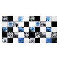 Dekoratív panel, PVC, virágmintás, fehér, fekete és kék, 96x48,5 cm
