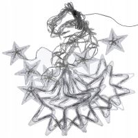 Függönylámpa beépítés, kültéri/beltéri, 138 LED, 8 üzemmód, csillagmodell, hideg fehér, IP44, 2,75 m, Jumi