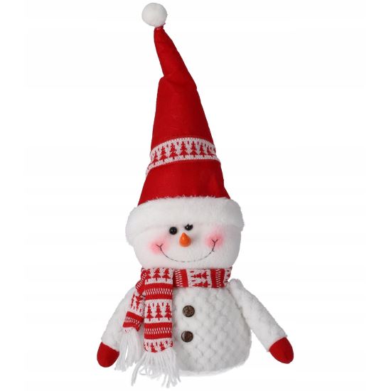 Karácsonyi dekoráció, hóember sállal, piros, 17x49 cm, Jumi