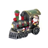 Karácsonyi dekoráció, polirezin, Mikulás díszített mozdonyban, LED, 3xAA, 18x9,2x14 cm, Magic Home