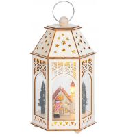 Karácsonyi dekoráció, fa, lámpás típusú, falu, 9 LED, 2xAA, 16,5x14x30 cm, Magic Home