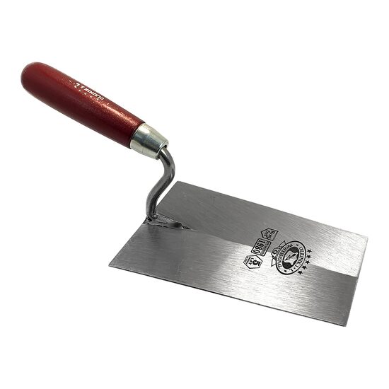 Rozsdamentes acél simító, trapéz, keskeny, lézerhegesztett, 180 mm, fa nyél, Olejnik